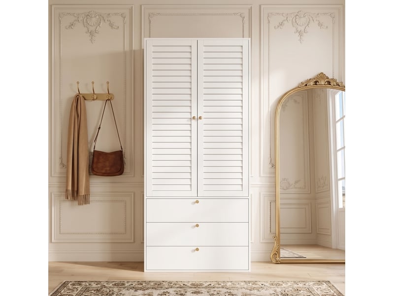  Armoire 2 portes 90x50x200 cm avec portes à lamelles, panneau de particules blanc chambre et dressing pour dressing  - Conforama B