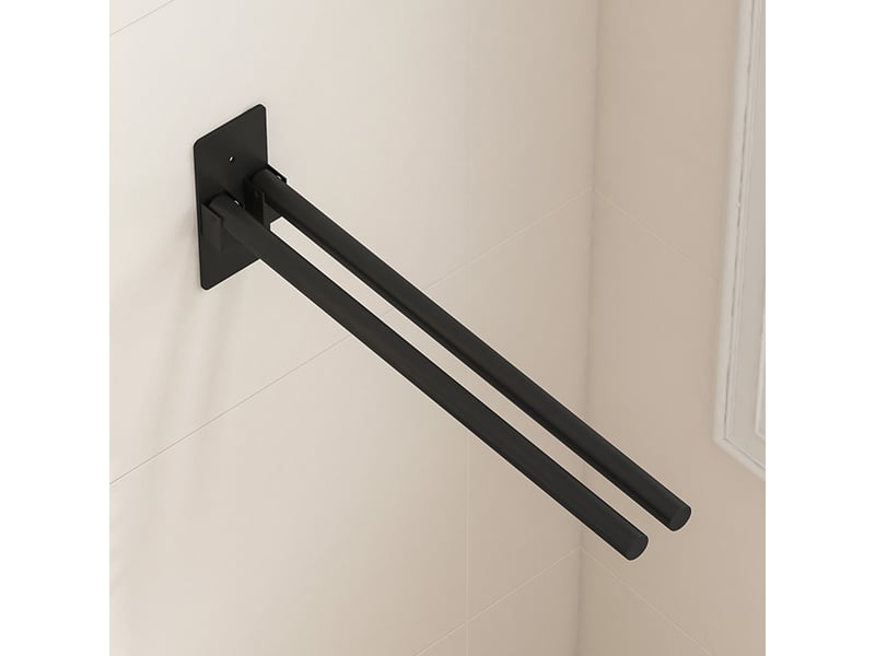  Porte-serviettes double barre pour salle de bain — conception pliable à 90 degrés — adapté aux cuisines et aux salles de bain ; installation murale.  - Conforama E