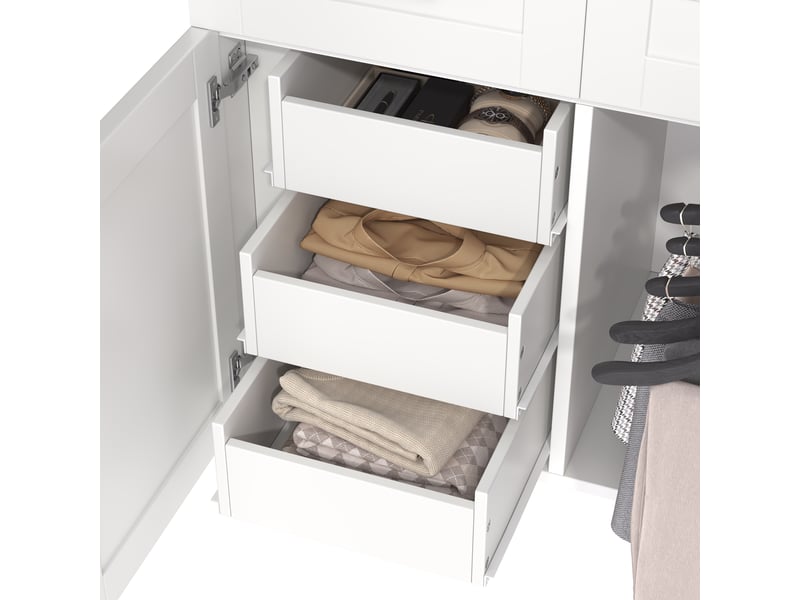 Armoire blanche 90 × 50 × 200 cm, 4 portes, 2 tringles et 5 tiroirs IKSETERA TRADING LTD - Conforama E