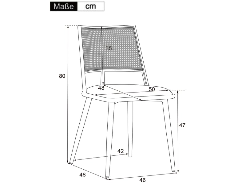  Lot de 4 chaises 50x48x80 cm, chaises de salle à manger, assise en pu, dossier en rotin, métal, beige et brun  - Conforama C