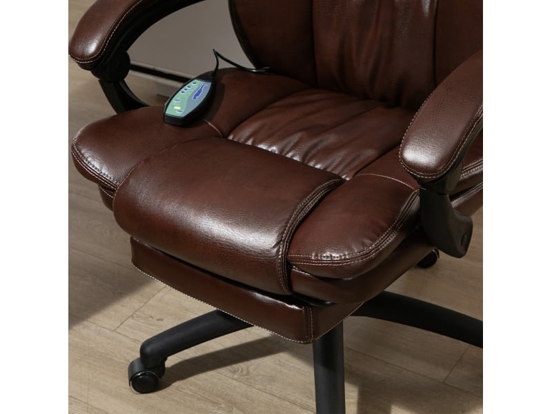 Fauteuil de bureau massant inclinable en similicuir marron avec repose-pieds - Conforama E