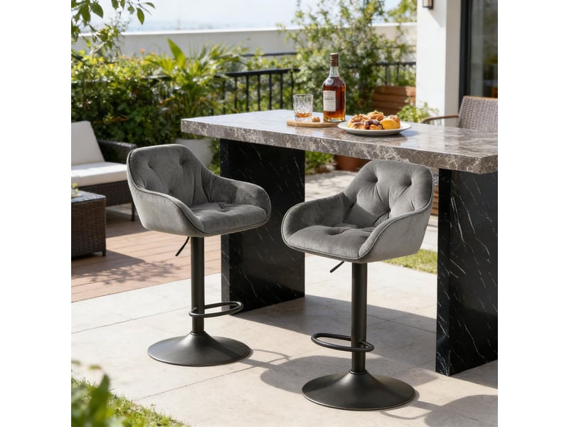  Lot de 2 tabourets de bar réglables,avec dossier,velours,gris foncé  - Conforama E