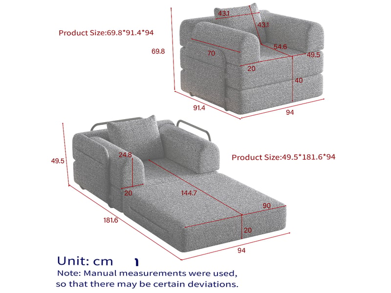 Canapé-lit 2-en-1 en chenille avec rangement dans l’accoudoir, structure métallique triple, configuration modulable - Conforama E