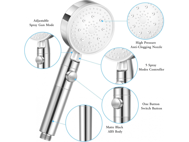  Pommeau de douche à haute pression économie d'eau, douchette douche salle de bain réglable à 5modes  - Conforama D