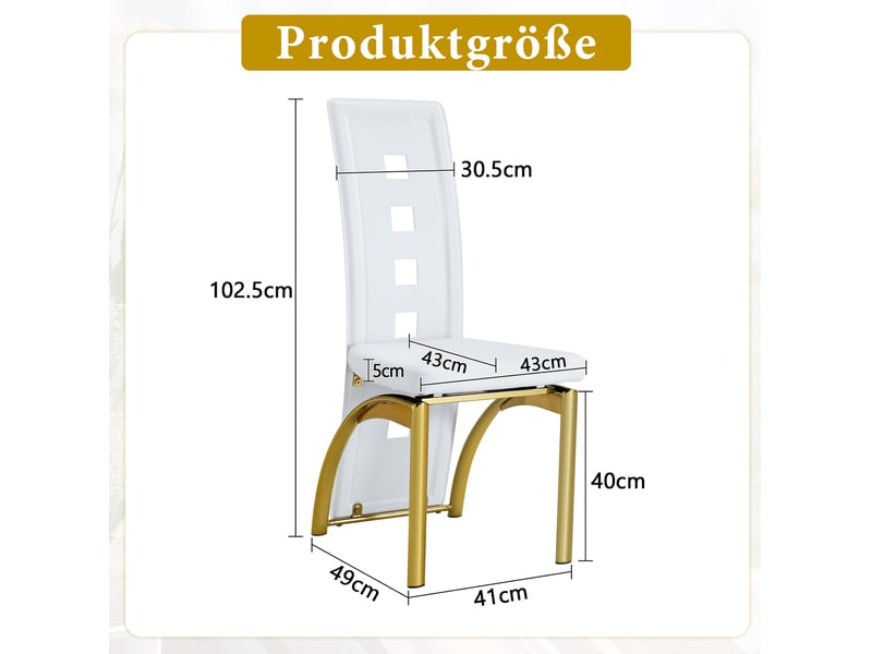  Lot de 6 chaises de salle à manger 43x49x102.5 cm motif ajouré métal polyuréthane (pu) blanc et doré  - Conforama E