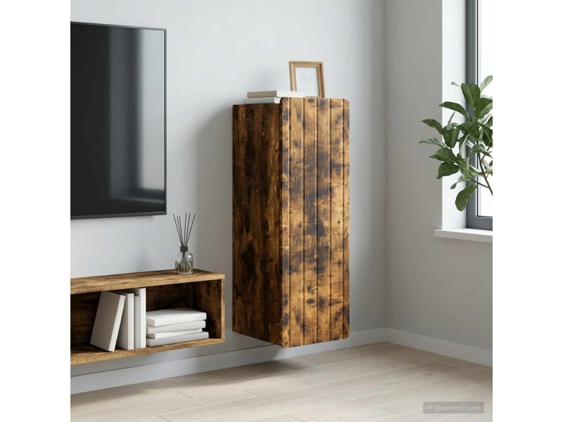  Armoire murale salon, meuble de rangement chêne fumé 33 x 34,5 x 94 cm bois d'ingénierie  - Conforama B