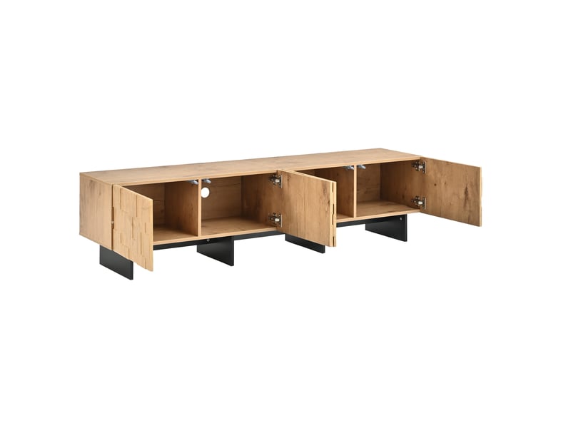  Meuble tv 180 cm bois naturel, 4 portes texturées, tv jusqu’à 75  - Conforama E