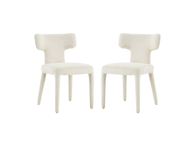  Lot de 2 chaises de salle à manger modernes, dossier en t incurvé, assise ronde rembourrée en tissu, 4 pieds métal avec patins antidérapants  - Conforama A