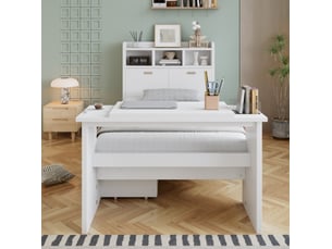Lit avec rangement 90x200 cm <strong>OKWISH</strong>  <strong></strong> coloris blanc