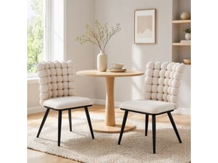 Lot de 2 chaises 54x48x88 cm style contemporain confortable velours blanc cassé, dossier perlé, pieds métal noir