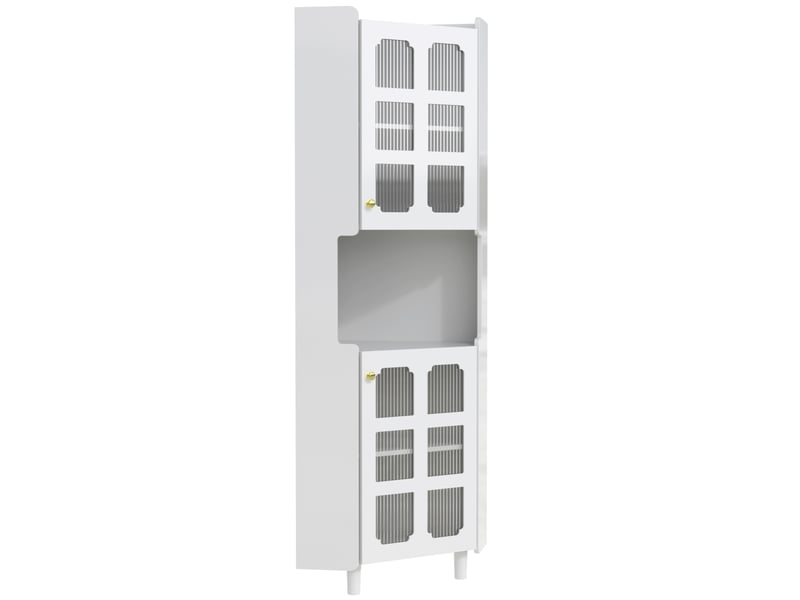  Meuble d’angle blanc en mdf, finition laquée, led, rangement multifonction  - Conforama D