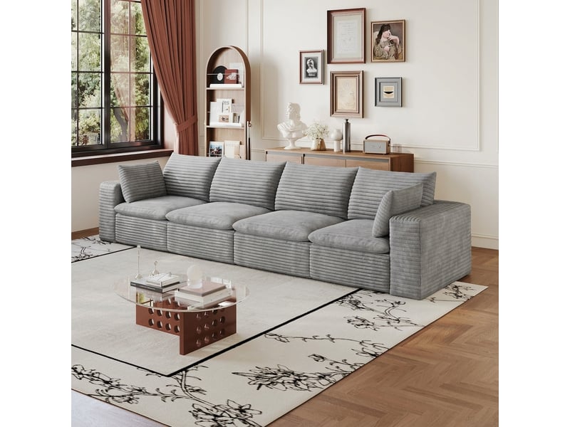  Canapé nuage 340 cm en velours côtelé 4 places gris foncé design modulable  - Conforama D