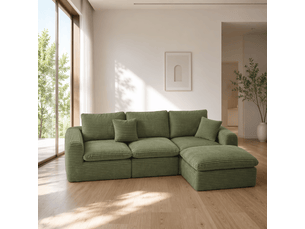 Canapé d'angle convertible 3 places en velours côtelé vert, 280 x 180 x 66 cm, méridienne droite, sans montage, agencement modulable, pour le salon