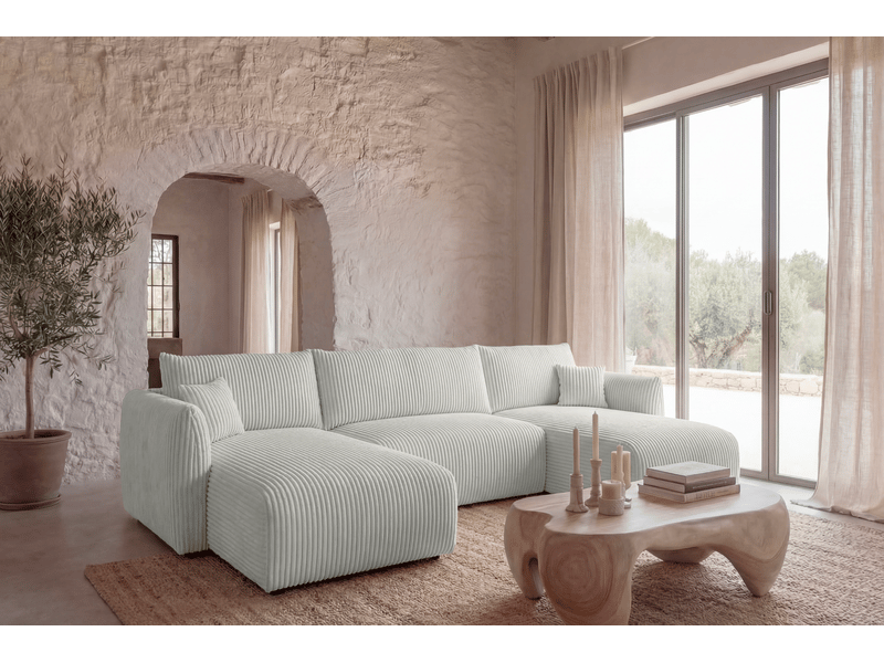  Elio - canapé panoramique convertible petit velours côtelé 5 places blanc  - Conforama B