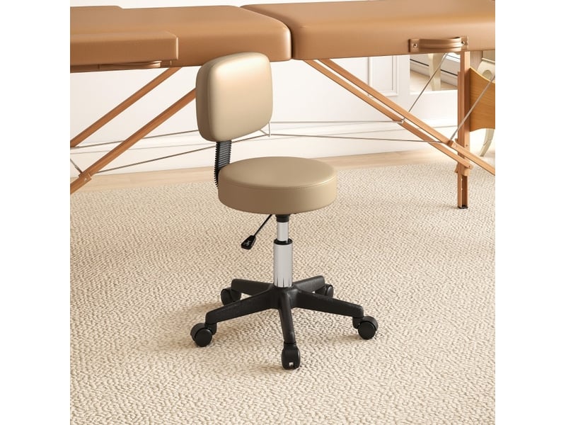  Tabouret de bureau à roulettes réglable en hauteur avec dossier, marron clair  - Conforama C