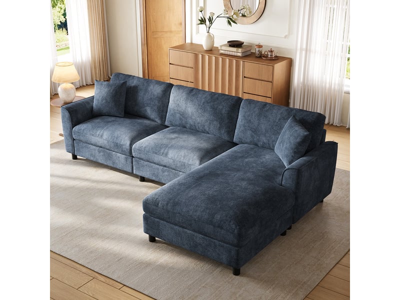  Canapé d'angle 3 places forme nuage, méridienne réversible, couchage 90cm, modulaire multifonctionnel, 256x137x79 cm, bleu  - Conforama D