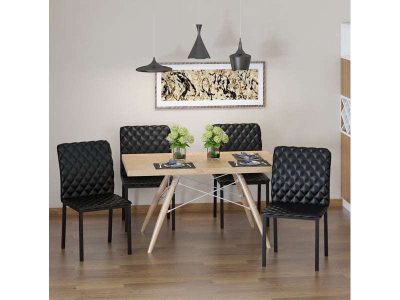  Elvmi chaises de salle à manger rembourrées lot de 4 noir dossier haut matelassé losanges revêtement en polyuréthane assise confortable structure en acier pour cuisine salon et salle à manger 41 x 50 x 91 cm  - Conforama B