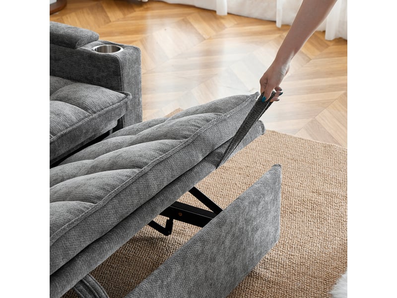 Canapé convertible 3-en-1 en chenille gris – 142 x 89 x 89 cm Fay Lum - Conforama E