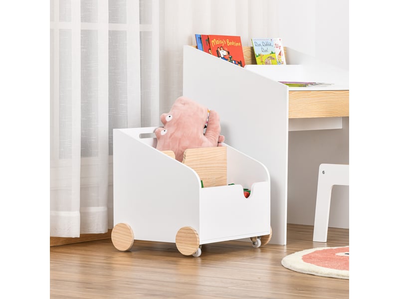  Coffre rangement jouets bois, 2 compartiments, roulettes et poignée. Chambre enfant, 40 x 43 x 43 cm, blancnaturel.  - Conforama E