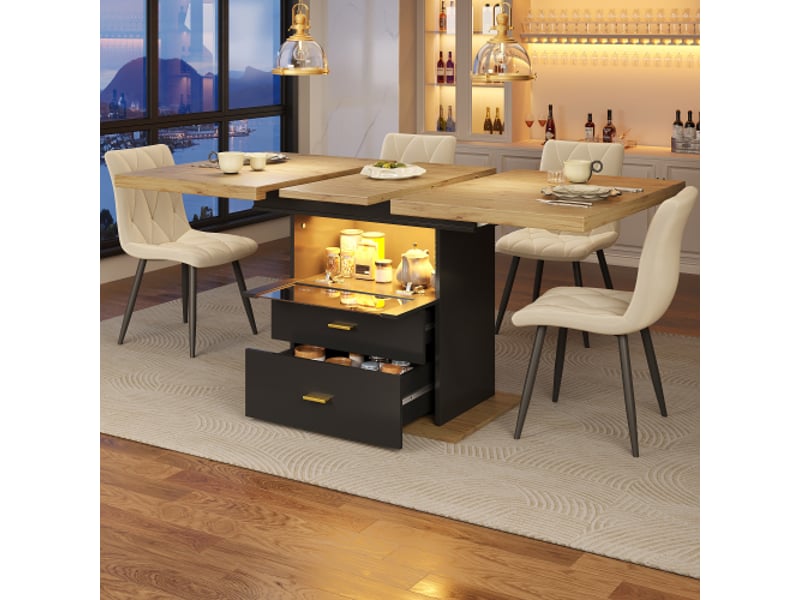  Table à manger extensible dimensions 110(140)×80×75 cm avec éclairage led, pour 6 personnes, adapté salle à manger  - Conforama B