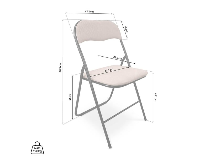  Lot de 6 chaises pliantes rembourrées en tissu beige et pieds métal noir - greta GRETA - Conforama D