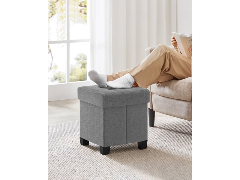  Pouf de rangement pliable gris clair en tissu effet lin  - Conforama D
