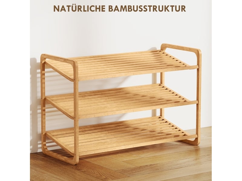Étagère à chaussures en bambou 76 x 33 x 50,8 cm – naturel – 3 niveaux, gain de place pour l'entrée - Conforama D