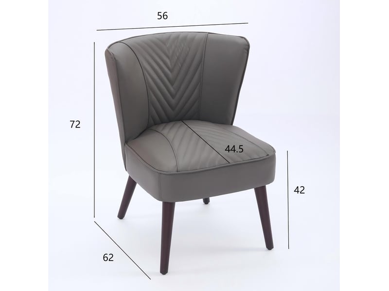  Fauteuil sans accoudoirs, assise rembourrée et coutures diagonales, piètement en bois massif, en cuir gris, 62 × 58 × 49 cm  - Conforama D