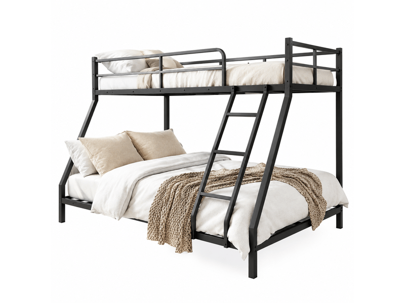 Lit superposé en métal, lit à deux couchages avec échelle antidérapante et barrière, 190x80 et 190x130 cm, sans matelas  - Conforama A
