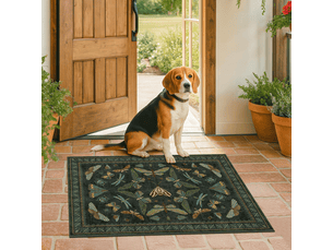Paillasson 60 x 90 cm, motif insectes vintage, tapis design vert foncé pour l'entrée, tapis d'entrée rectangulaire lavable