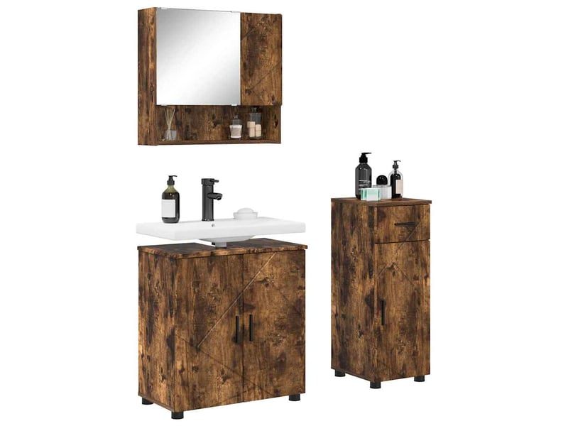 Ensemble de mobilier de salle de bain 3 pc chêne fumé cf64311 - Conforama C