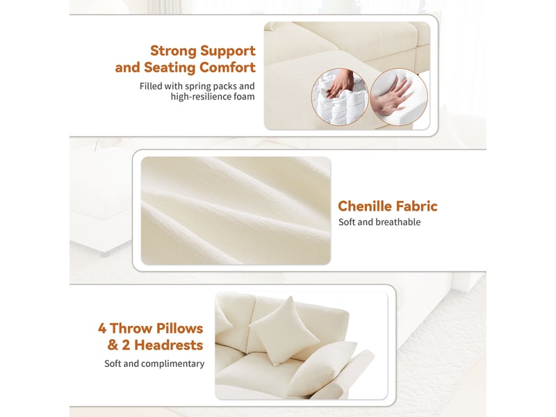Canapé modulable en tissu chenille beige avec accoudoirs réglables N653P828384GA - Conforama E