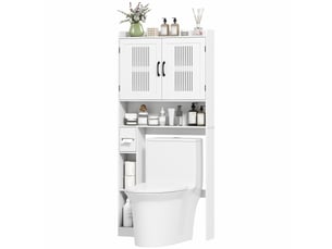 Meuble au-dessus des wc avec deux portes, étagère réglable, 80 x 19,5 x 170 cm, blanc
