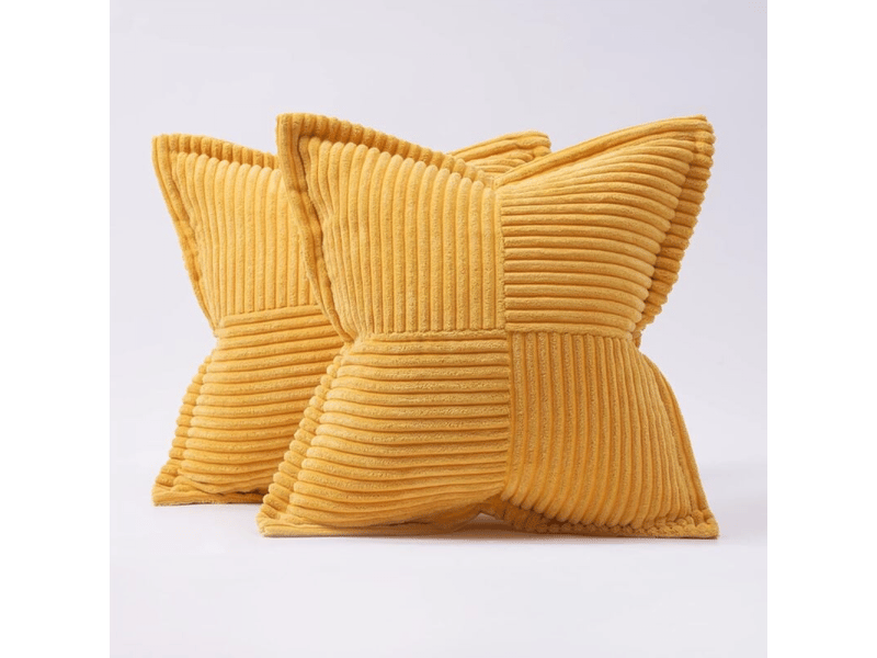 Housse coussin 45 x 45 cm enfant jaune moutarde motif à rayures croisés housses de coussin lot de 2  - Conforama A