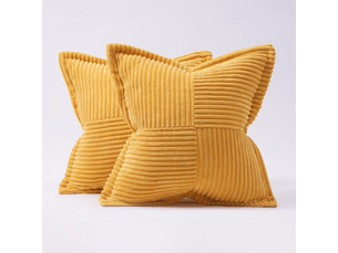 Housse coussin 45 x 45 cm enfant jaune moutarde motif à rayures croisés housses de coussin lot de 2