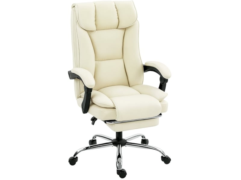  Fauteuil de bureau ergonomique beige et noir en cuir régénéré, inclinable à 155° avec repose-pieds rétractable  - Conforama A