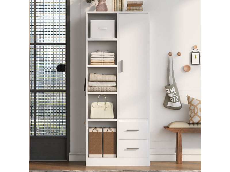 Armoire de chambre - armoire à une porte 70 × 50 × 170 cm, avec plusieurs étagères, 70 x 50 x 170 cm, blanc - Conforama C