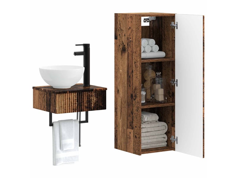 Ensemble de mobilier de salle de bain 2 pcs bois ancien shl8304 - Conforama C