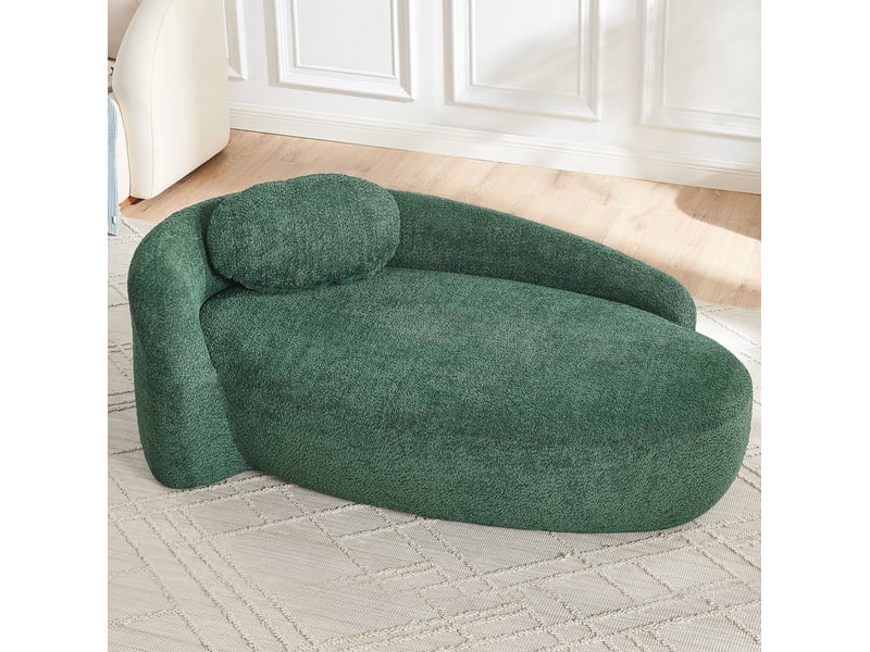  Canapé droit fixe 1 place en tissu bouclette vert, design arrondi avec coussin, idéal pour petit espace  - Conforama B