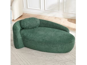 Canapé droit fixe 1 place en tissu bouclette vert, design arrondi avec coussin, idéal pour petit espace