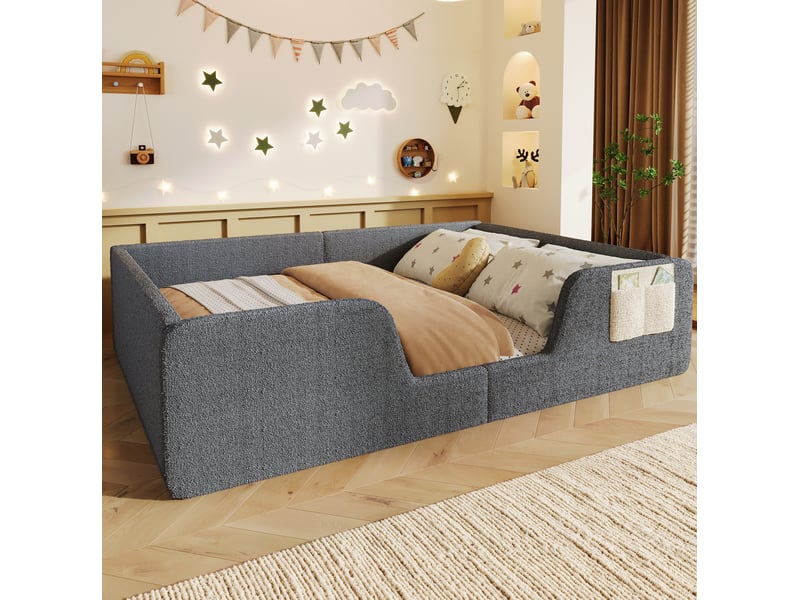  Lit enfant rembourré 140x190 cm avec barrières amovibles gris  - Conforama B