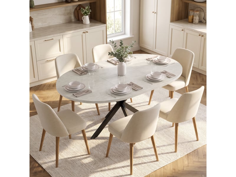 Table de salle à manger extensible pour 4 à 6 personnes, style industriel, pieds en forme d'araignée, grise - Conforama D