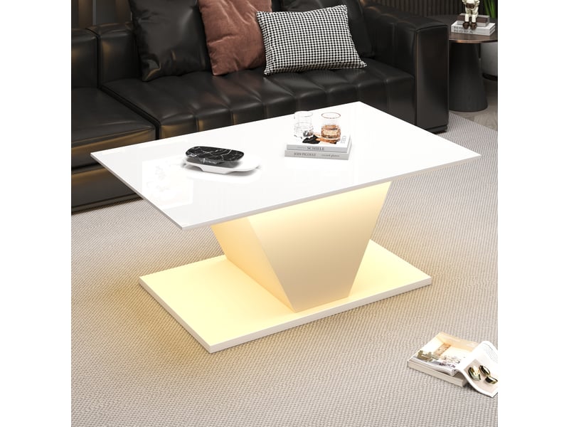  Table basse - forme v - éclairage led - haute brillance - blanc 100x50x46cm - Conforama R