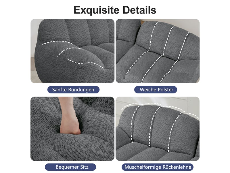 Canapé droit - sans structure 3 places 288x104 cm - mousse 32d - modulable en l ou u - polaire granulée - gris - Conforama E
