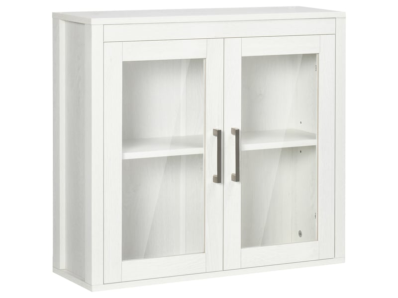  Armoire murale de salle de bain blanche, portes vitrées et étagère réglable, 60 x 19,5 x 54 cm  - Conforama A