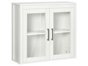 Armoire murale de salle de bain blanche, portes vitrées et étagère réglable, 60 x 19,5 x 54 cm