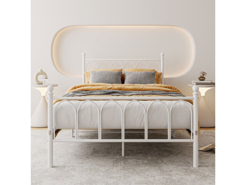  Lit 2 places 140 × 200 cm métal blanc avec sommier à lattes et rangement sous le lit  - Conforama D