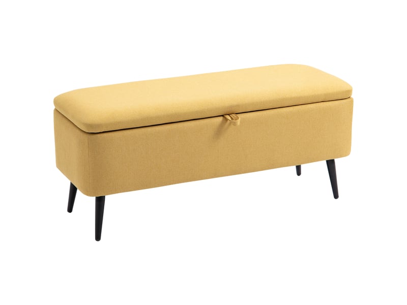 Banc rembourré avec coffre de rangement en tissu aspect lin jaune mesurant 101 cm de large 38,5 cm de profondeur et 44,5 cm de hauteur pour une charge maximale de 150 kg  - Conforama A