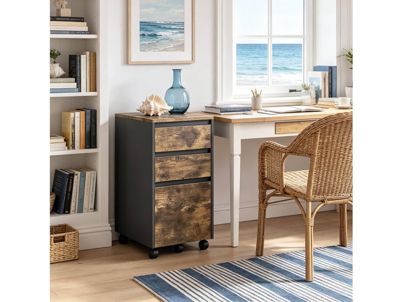 Caisson de bureau mobile à 3 tiroirs pour dossiers a4, noir et chêne foncé - Conforama B