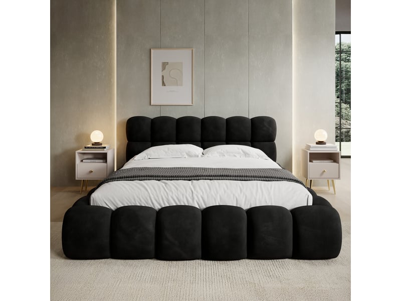  Lit coffre tomaso 180cm velours noir  - Conforama D